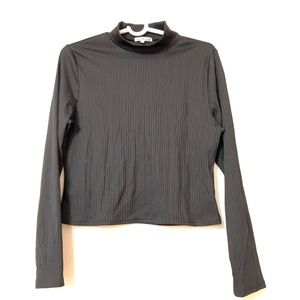 Black Cropped Ribbed Mock Neck Top